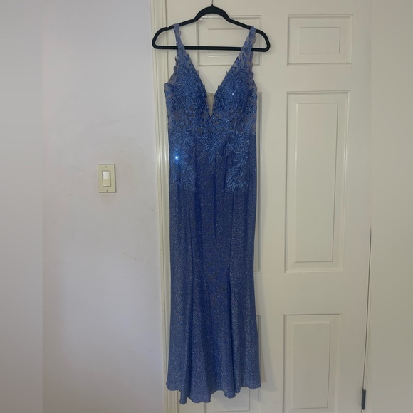 JVN by Jovani Prom Dress with Embroidered Bodice in Periwinkle - Picture 2 of 5